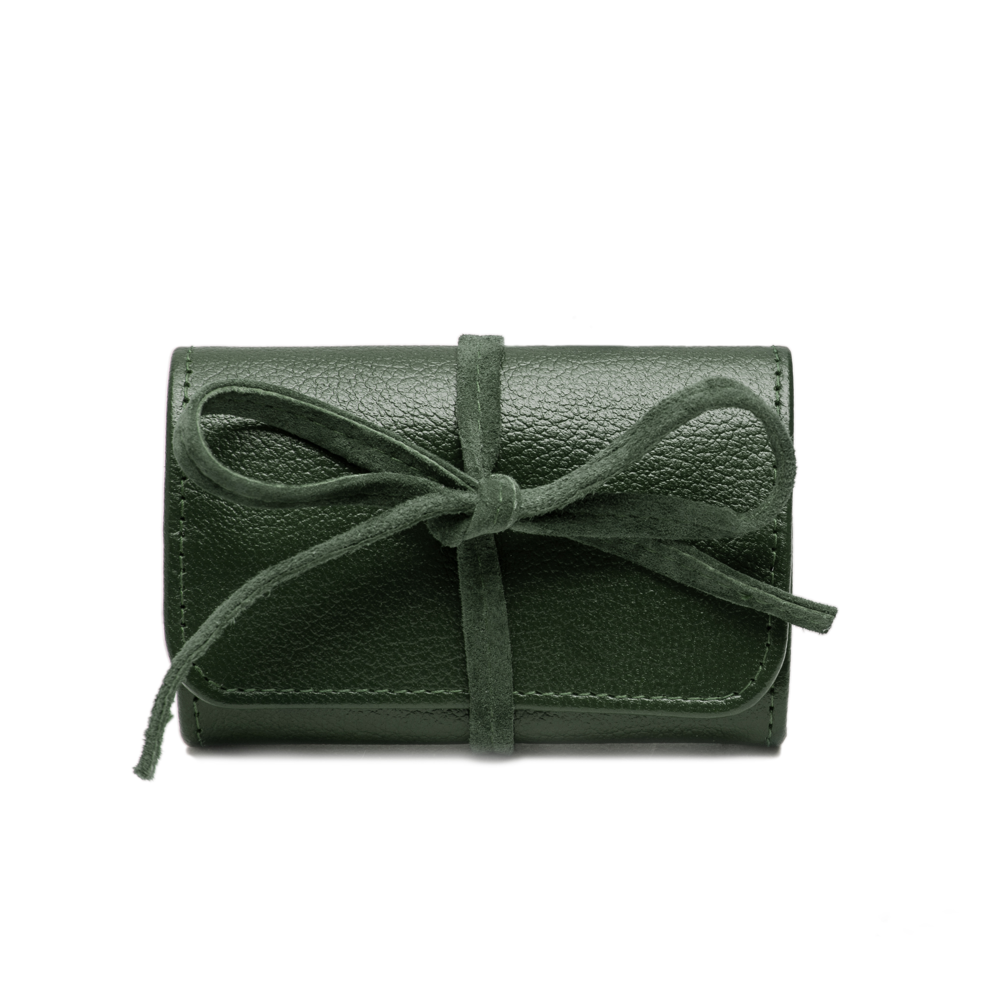 حقيبة مجوهرات صغيرة من كابرا بلون بيج فاتح مع رباط - الصورة 2