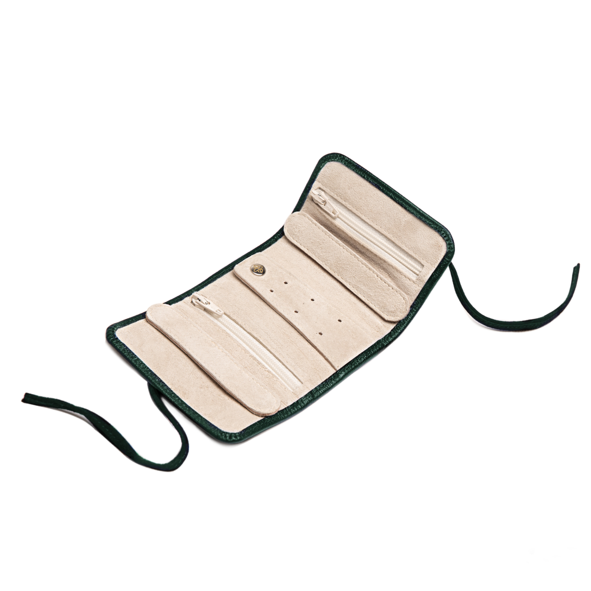 حقيبة مجوهرات صغيرة من كابرا بلون بيج فاتح مع رباط - الصورة 3